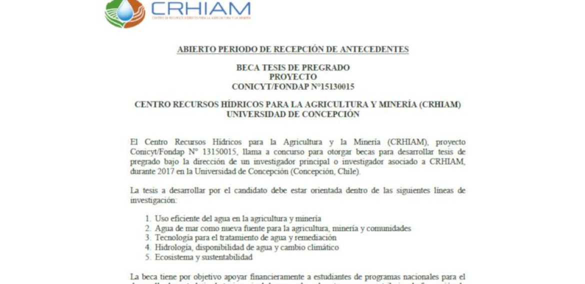 CRHIAM llama a concurso para otorgar becas para tesis de pregrado