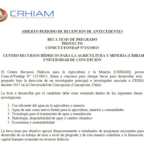 CRHIAM llama a concurso para otorgar becas para tesis de pregrado