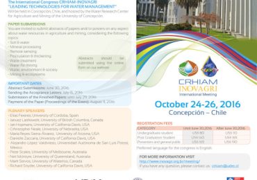 El Centro de Recursos Hídricos para la Agricultura y la Minería organiza  el Congreso Internacional CRHIAM- INOVAGRI  “Leading Technologies for Water Management”