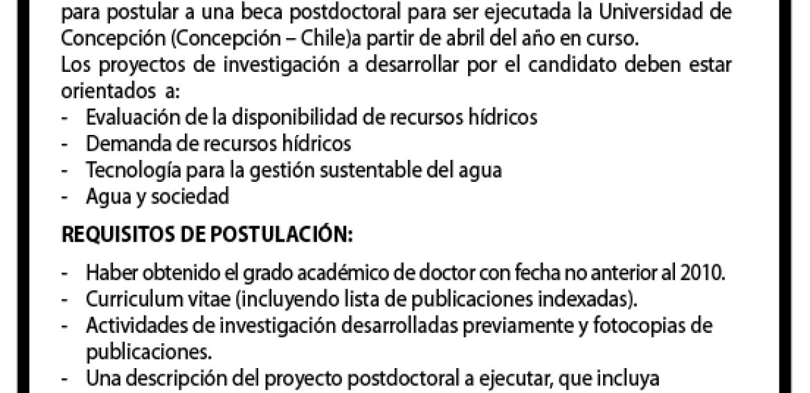 Llamado a Concurso Beca Postdoctoral