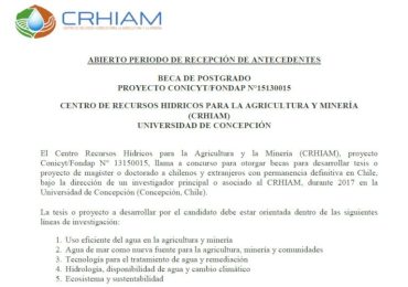 Recepción de antecedentes beca de postgrado proyecto CONICYT/FONDAP N°15130015