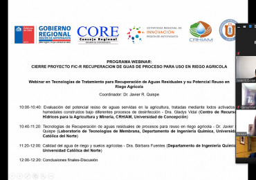 Directora CRHIAM dictó charla sobre el potencial reúso de aguas servidas en la agricultura