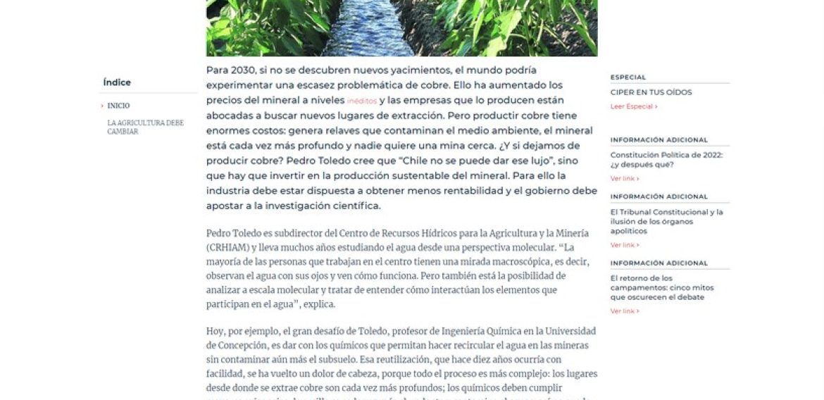 “En Chile, la agricultura tendría que funcionar con la mitad del agua que usa actualmente”