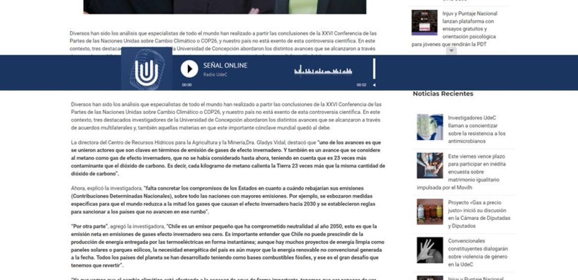 Expertos UdeC analizaron las conclusiones, compromisos y asuntos pendientes de la COP26