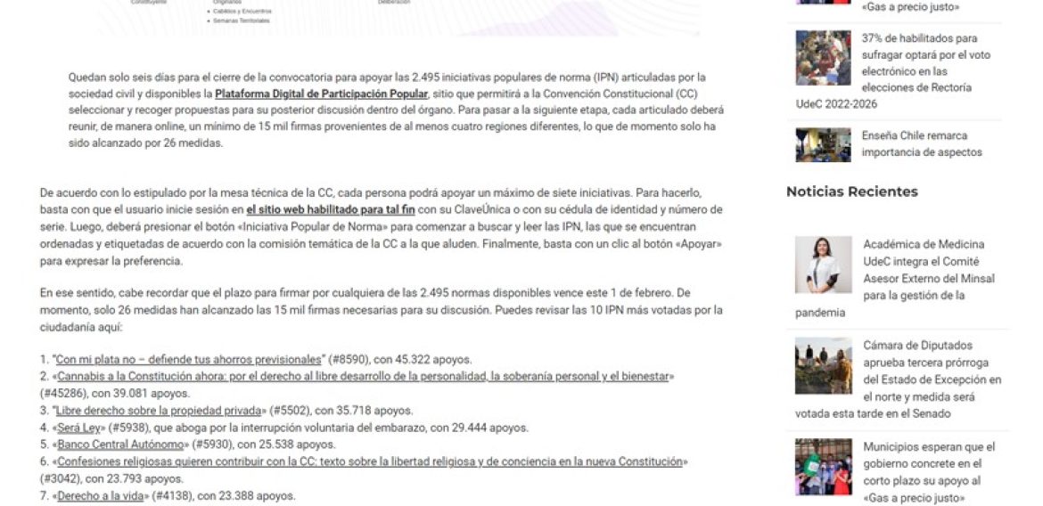 Basta un clic: iniciativas para Convención con aportes de académicos UdeC podrán ser apoyadas hasta el martes