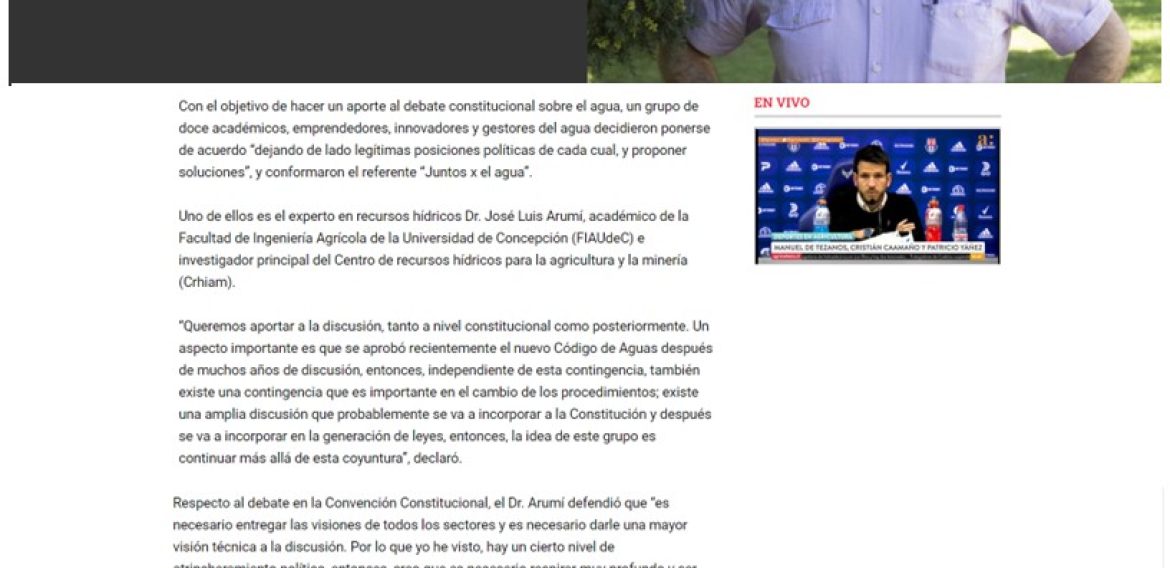Dr. Arumí, académico UdeC: “Es necesario darle una mayor visión técnica a la discusión sobre el agua”