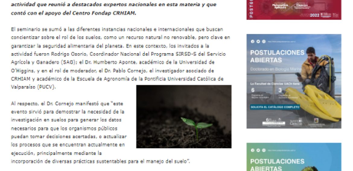 Seminario sobre suelos destacó la urgencia de contar con investigación que aporte a su estudio y gestión sostenible