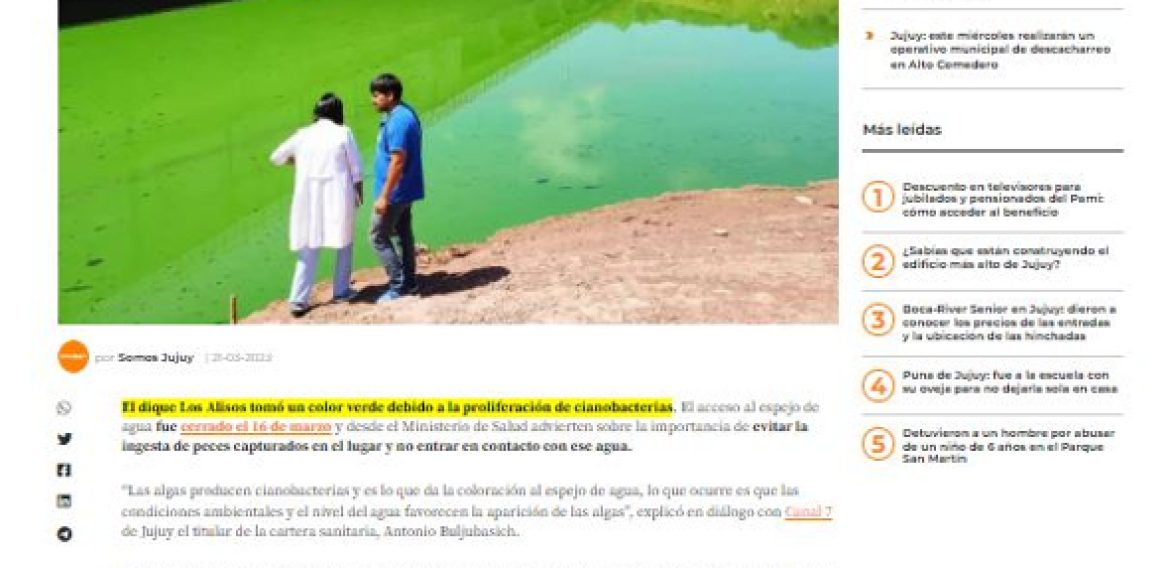 Bacterias en Los Alisos: advierten el peligro de ingerir pescados y agua del dique
