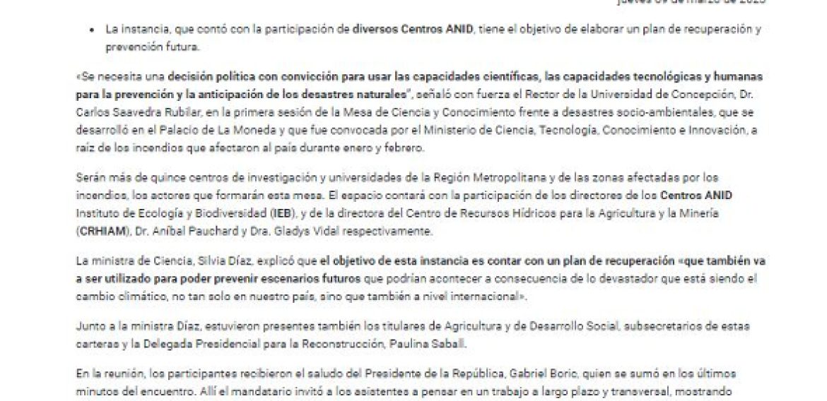 IEB se integra a la mesa técnica para desastres socio-ambientales
