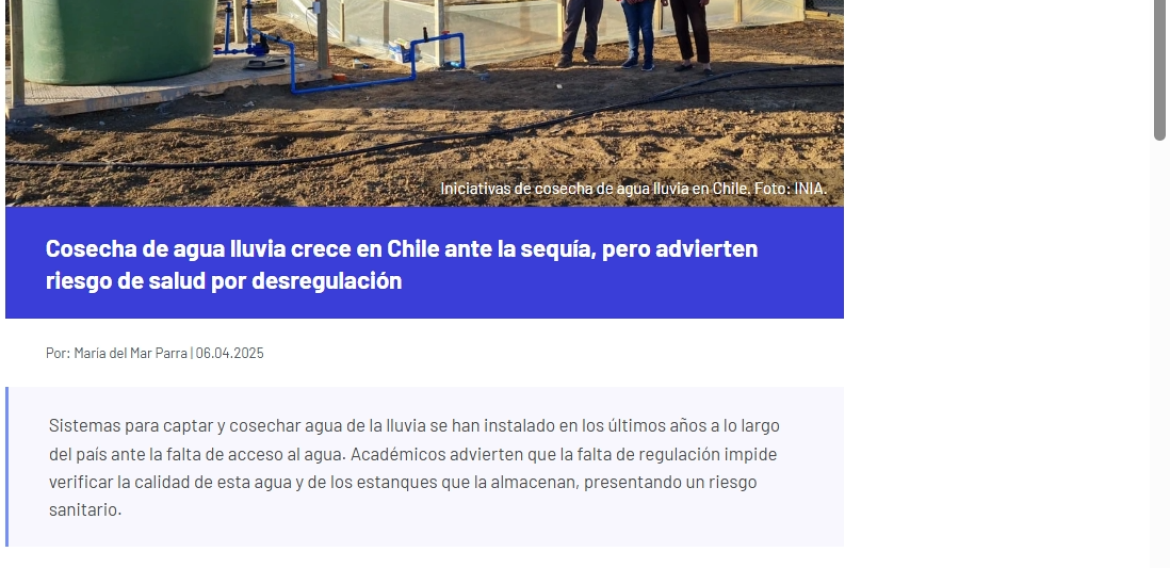 Cosecha de agua lluvia crece en Chile ante la sequía, pero advierten riesgo de salud por desregulación