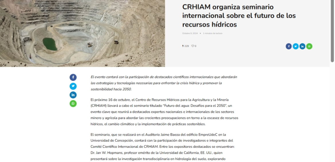 CRHIAM organiza seminario internacional sobre el futuro de los recursos hídricos