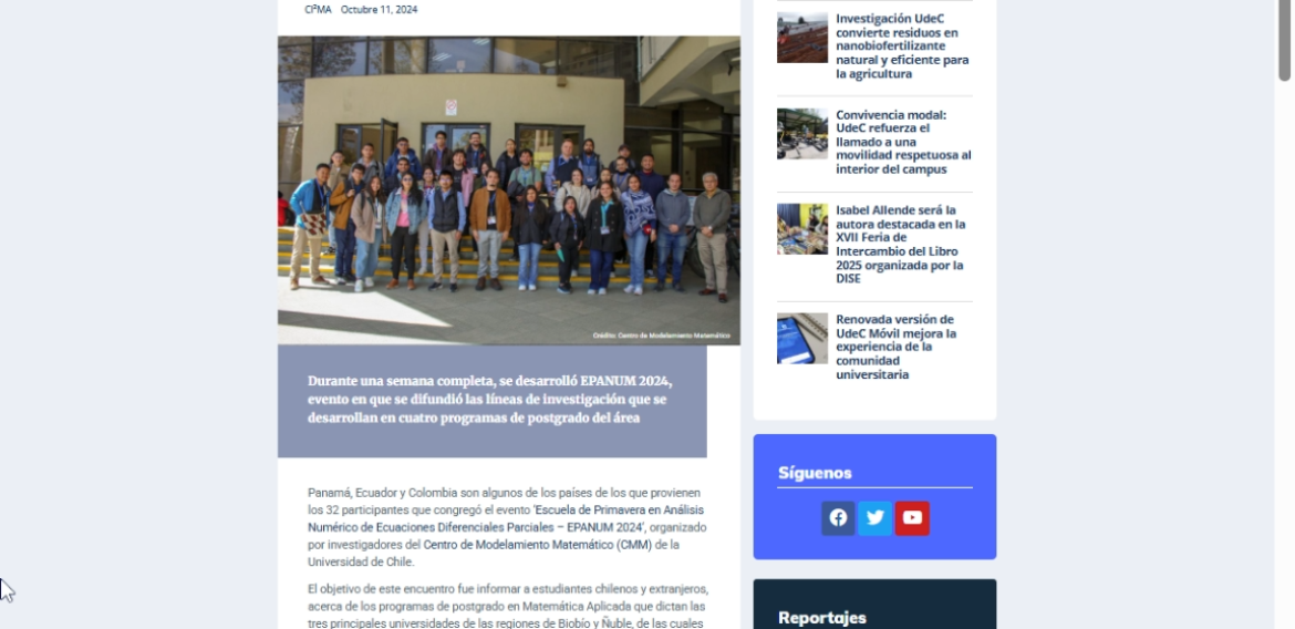 Con sede en las universidades del Biobío, EPANUM 2024 acerca avances en matemática aplicada a estudiantes latinoamericanos