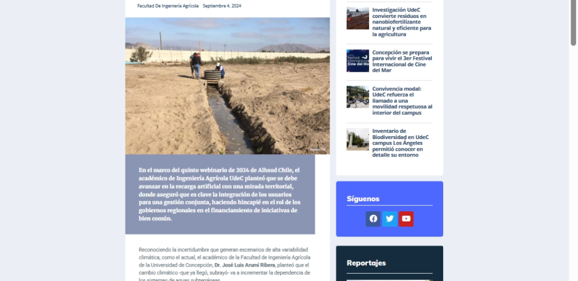 Dr. José Luis Arumí UdeC: “El cambio climático va a incrementar nuestra dependencia de los sistemas de aguas subterráneas”