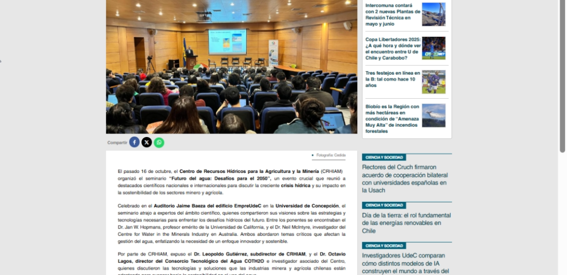 CRHIAM realiza seminario internacional sobre el futuro de los recursos hídricos