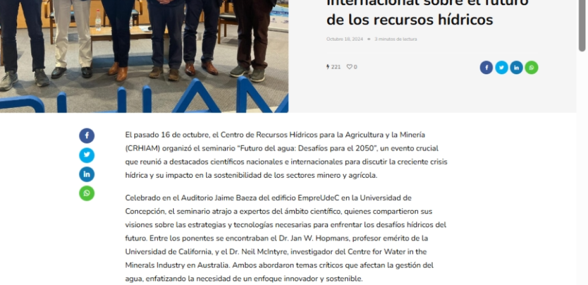 CRHIAM realizó seminario internacional sobre el futuro de los recursos hídricos