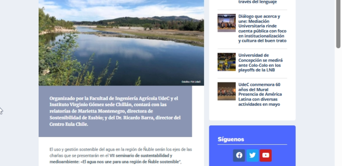 Seminario UdeC abordará uso y gestión sostenible del agua en la región de Ñuble