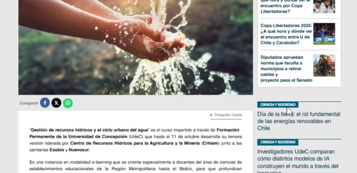 Crhiam UdeC lidera curso de gestión del agua para docentes
