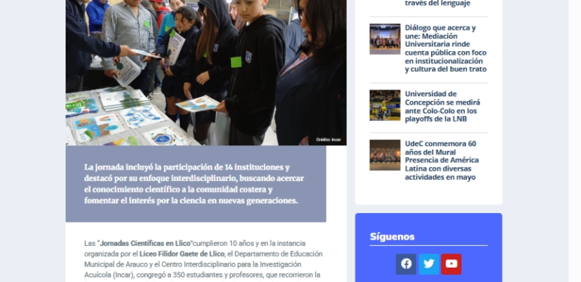 Más de 350 estudiantes y docentes celebran los 10 años de las Jornadas Científicas en Llico