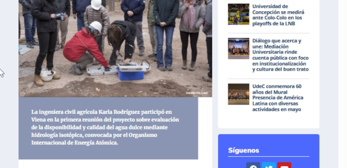 Doctoranda en Recursos Hídricos UdeC participa en proyecto internacional de técnicas nucleares para la gestión del agua