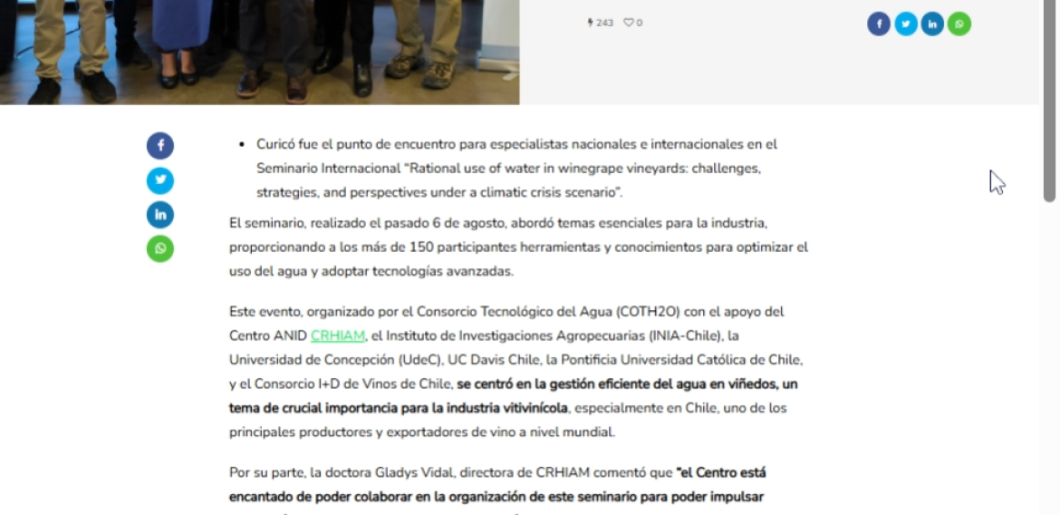 COTH2O y CRHIAM trabajan por el uso racional del agua en viñedos