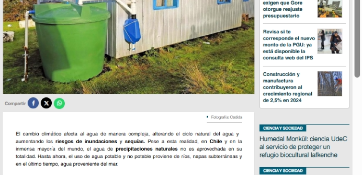 Cosecha de aguas lluvia: una fuente alternativa ante la crisis hídrica en Chile