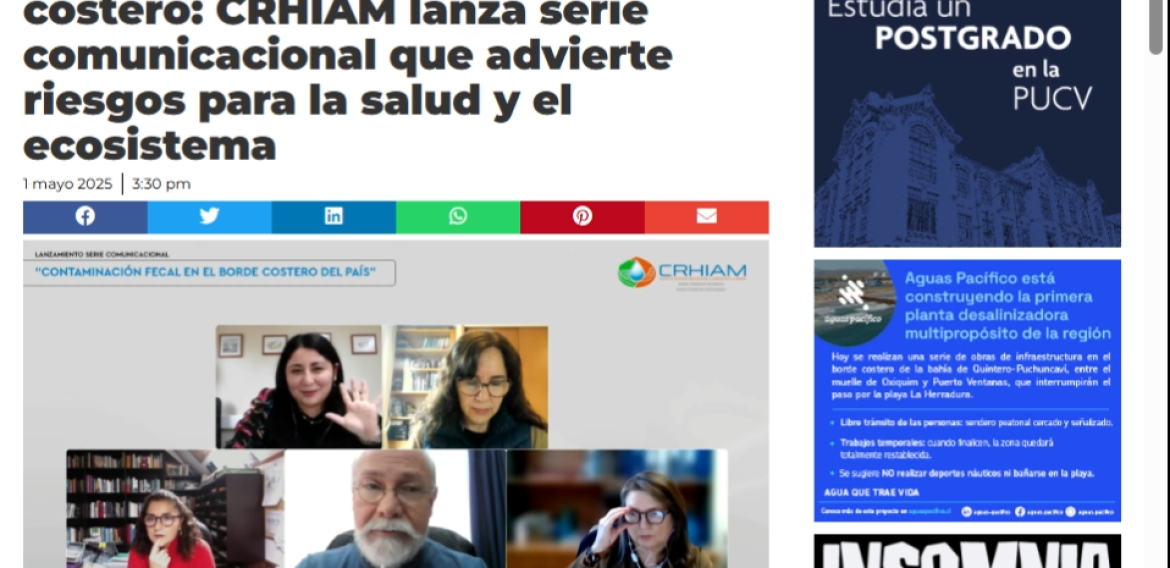 Contaminación fecal en el borde costero: CRHIAM lanza serie comunicacional que advierte riesgos para la salud y el ecosistema