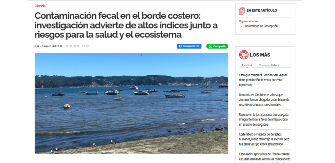 Contaminación fecal en el borde costero: investigación advierte de altos índices junto a riesgos para la salud y el ecosistema
