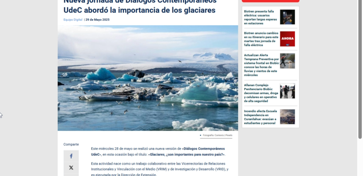 Nueva jornada de Diálogos Contemporáneos UdeC abordó la importancia de los glaciares