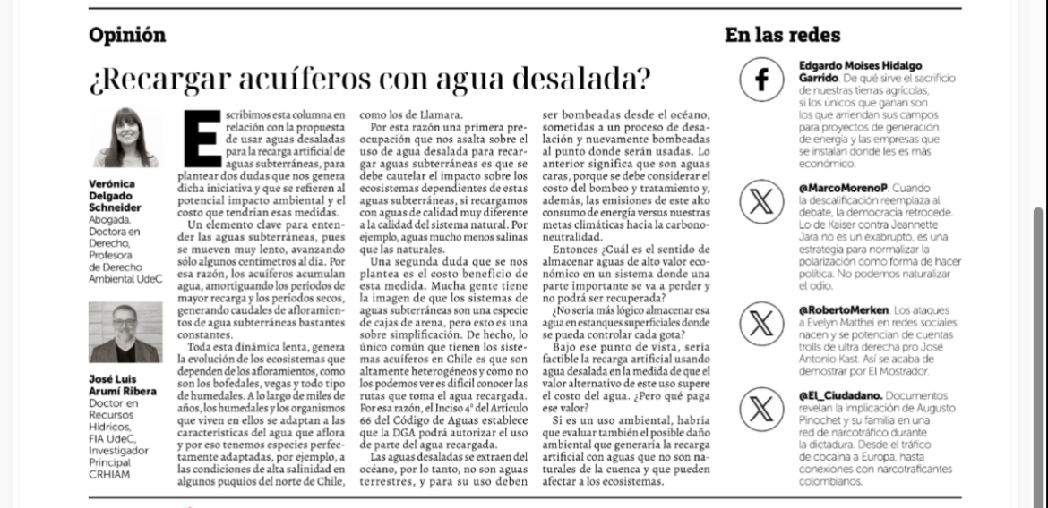 ¿Recargar acuíferos con agua desalada?